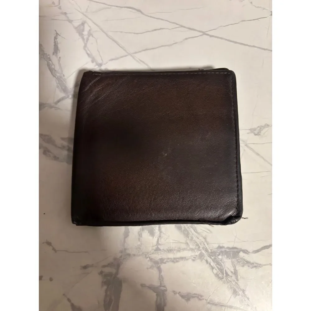 Vintage Perry Ellis Portfolio‎ Brown Leather Bifold Wallet Classic Design
